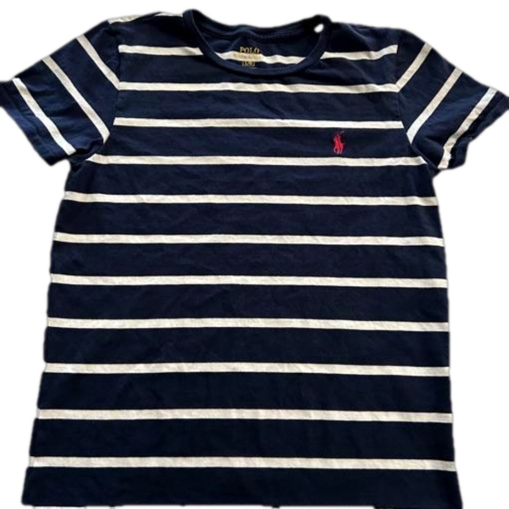 Ralph Lauren Striped Cotton T-Shirt Navy and White, Pink Poney Size Youth Large